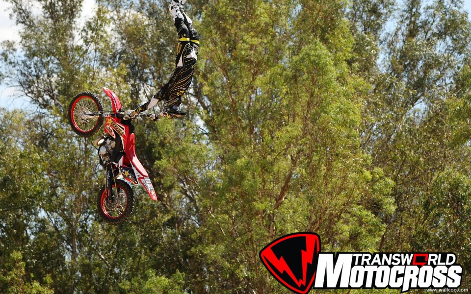 Motorcycle Stunt Performance Aerial Action Red Motocross Bike