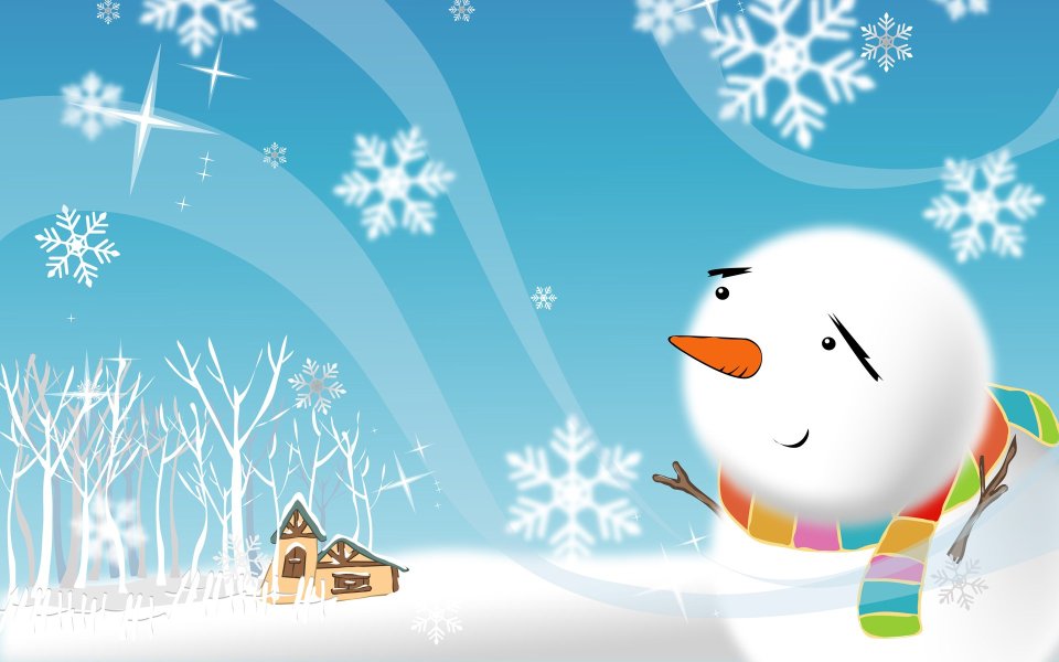 Cartoon Happy Snowman Winter Illustration Background