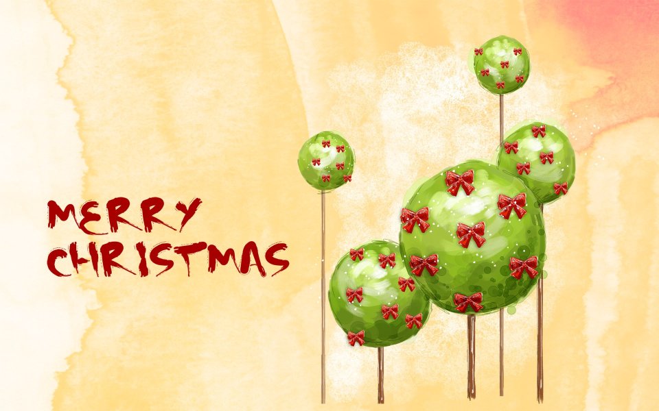 水彩风格圣诞树棒棒糖与Merry Christmas节日祝福插画