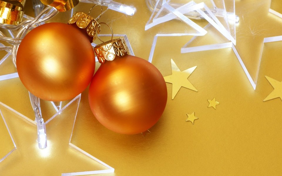 Golden Christmas Ball And Star Decorations