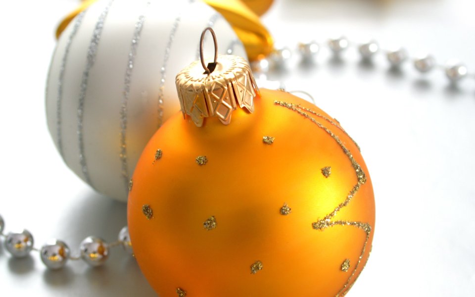 Close Up Golden Yellow Christmas Ball