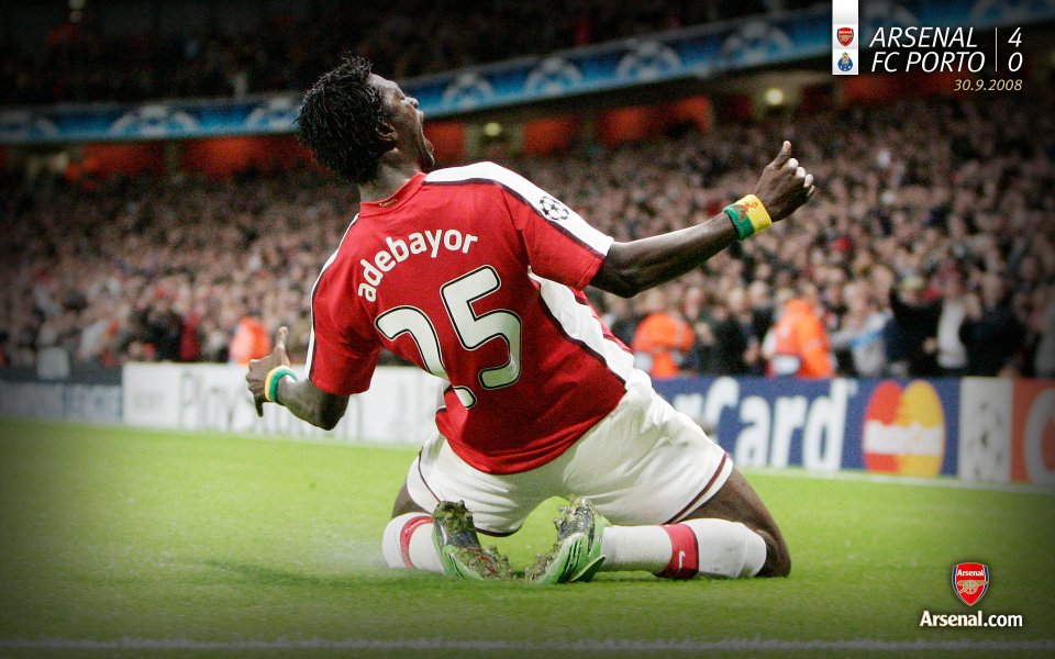 Arsenal's Adebayor Celebrates Goal (2008 Champions League Arsenal 4 0 Porto)