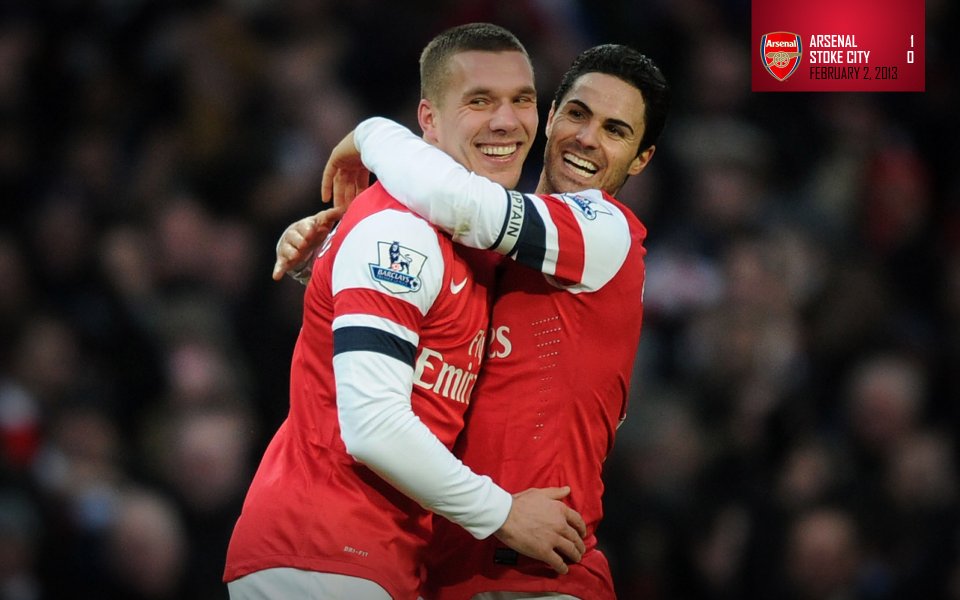 Arsenal Players Celebrate Against Stoke City February 2 2013