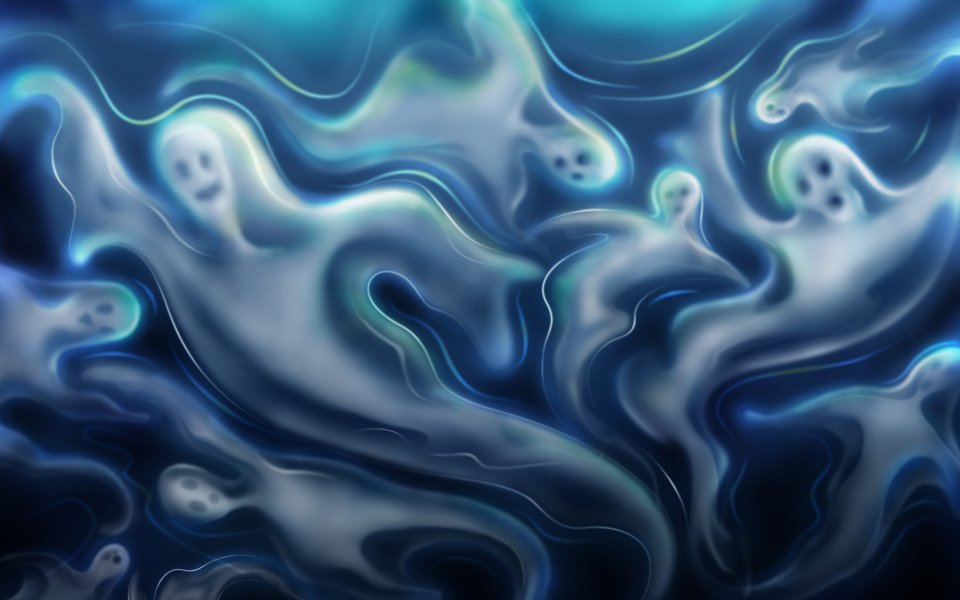 蓝色流体艺术风格幽灵万圣节壁纸