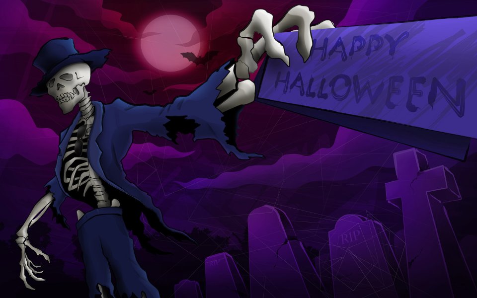 Halloween Skeleton Cemetery Illustration