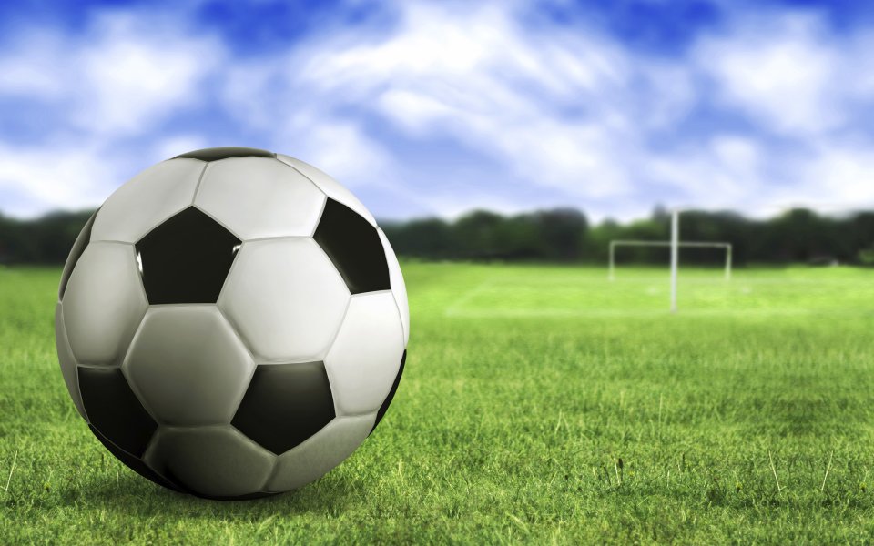 Classic Black White Soccer Ball On Green Football Field