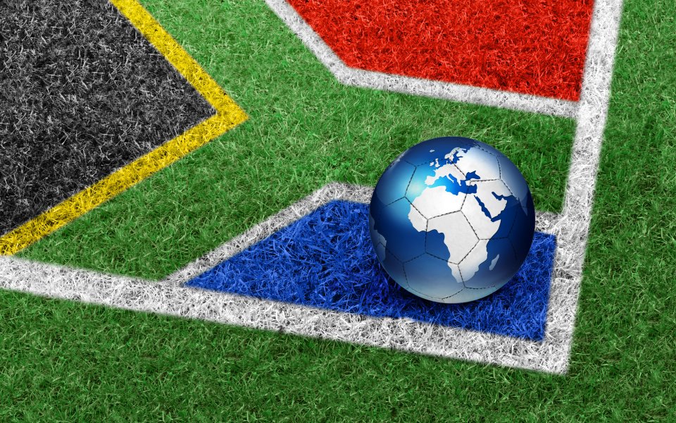World Map Pattern Football On Soccer Field Creative Wallpaper