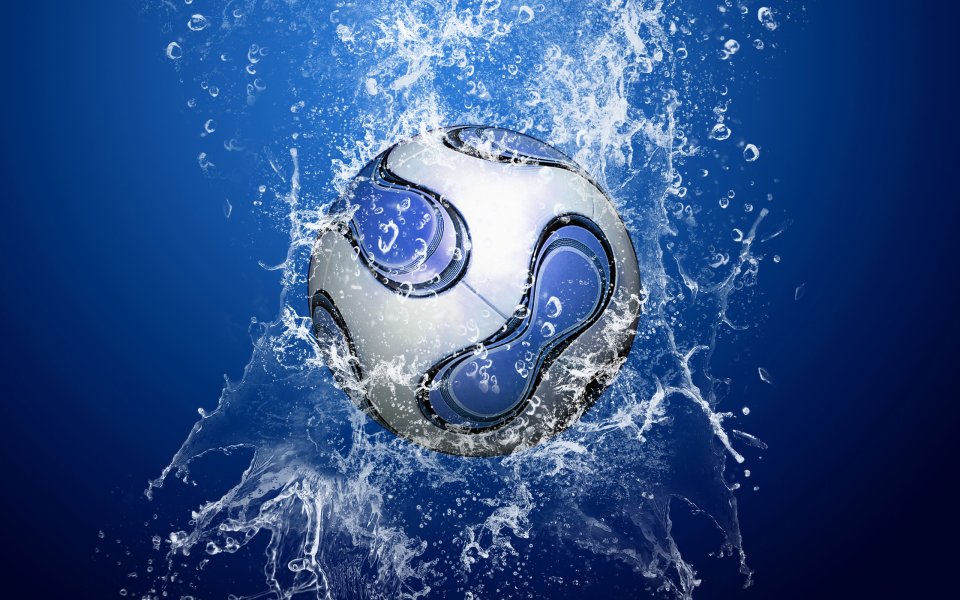 Dynamic Water Splash Surrounding Soccer Ball Sports Wallpaper
