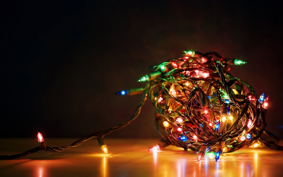 Colorful Christmas Lights Tangle Macro