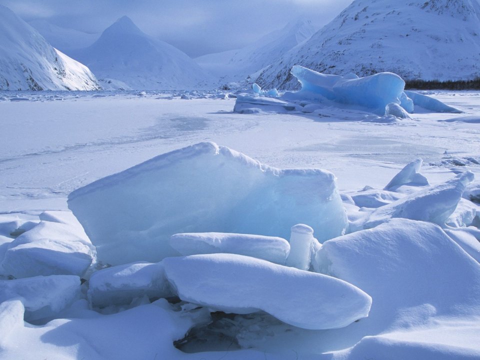 Icebergs In Frozen Lake Alaska