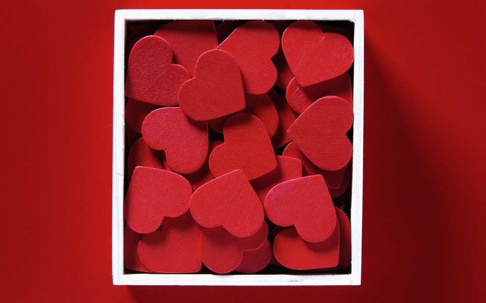Red Wooden Hearts In White Box