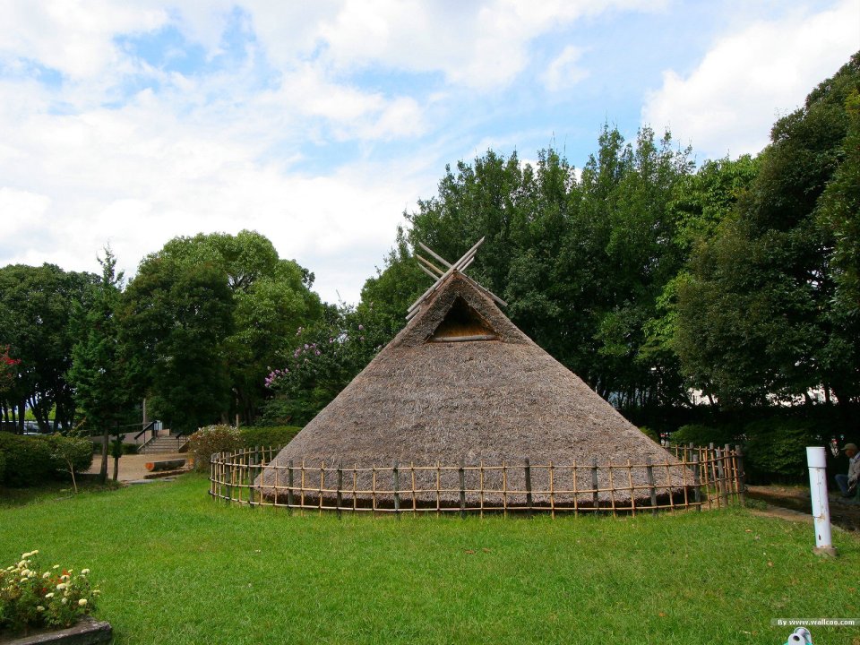 Japanese Garden Conical Thatch Hut Outdoor Scenery