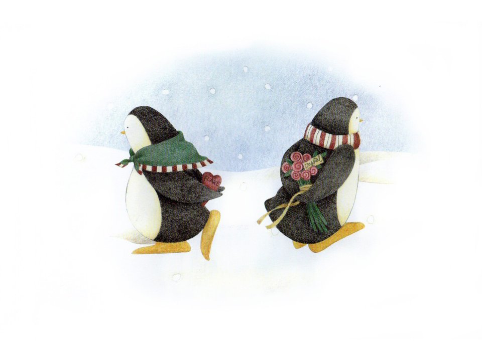 Debbie Mumm Penguin Couple Winter Flowers