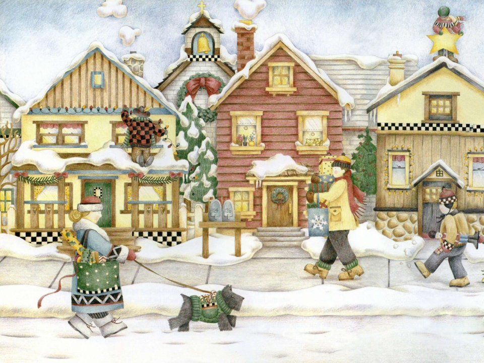 Debbie Mumm Winter Town Christmas Watercolor Art