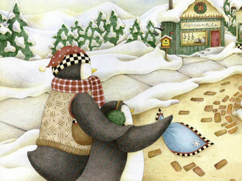 Cozy Winter Illustration Penguin Scarf Shop