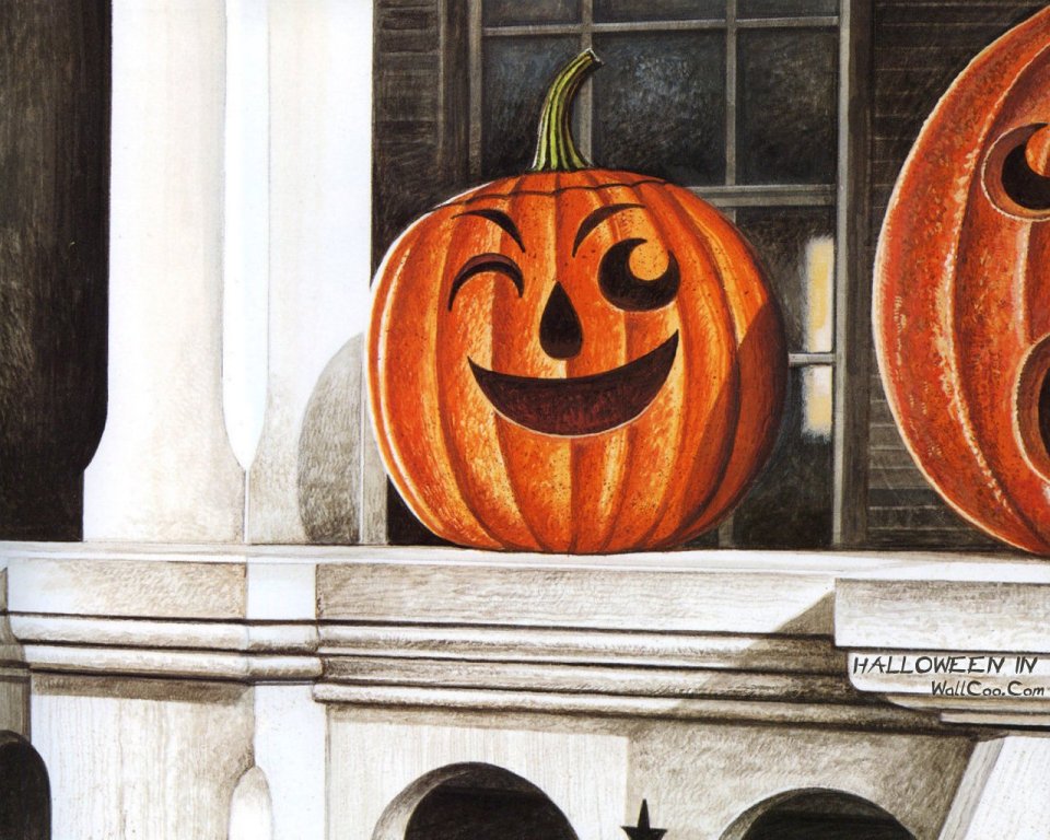 Wendell Minor Art   Winking Pumpkin On Porch