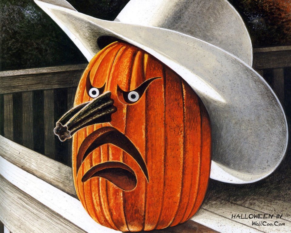 Halloween Pumpkin Jack O Lantern Wearing Cowboy Hat
