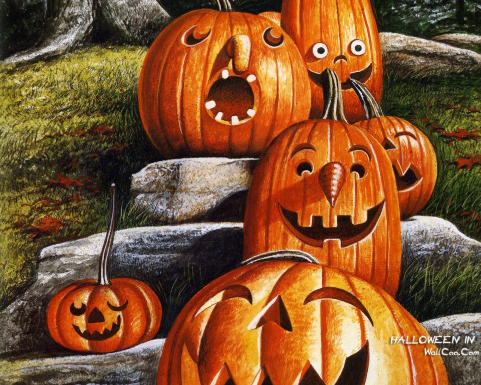 Anthropomorphic Pumpkin Heads Halloween Art