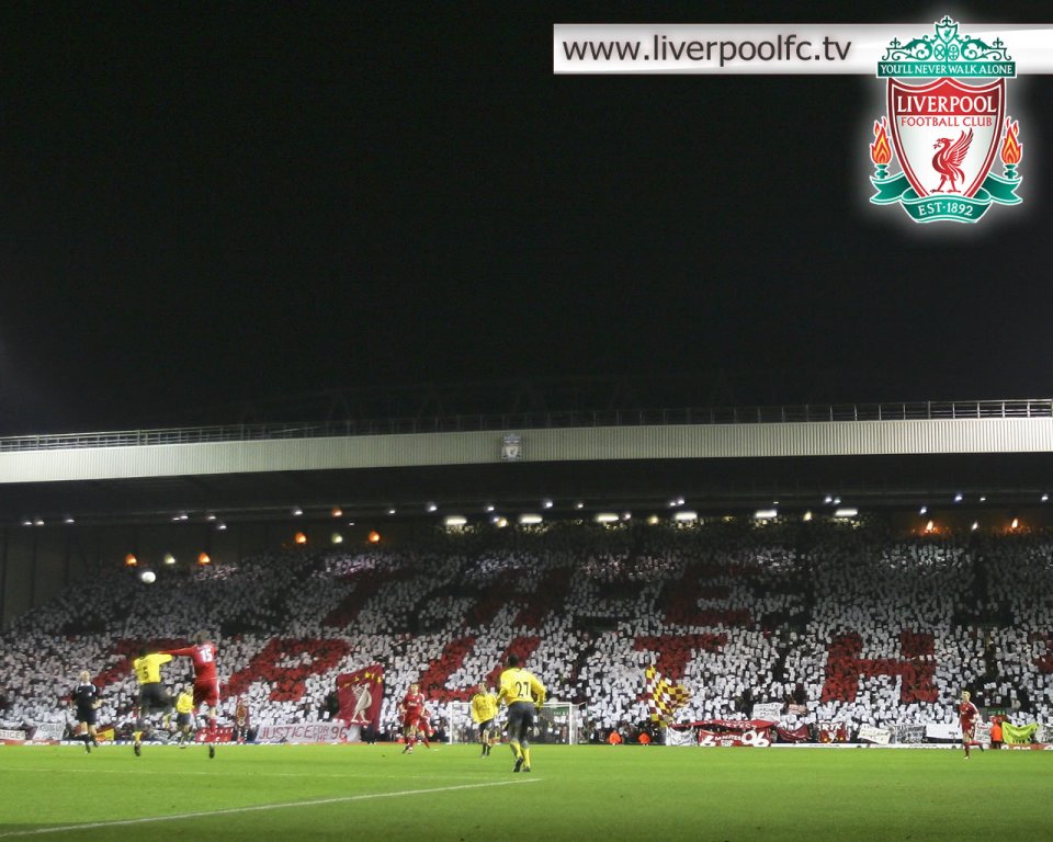 Liverpool Anfield Stadium Night Football Match Tifo Scene