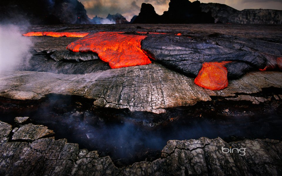 Lava Overflowing Puu Oo Caldera Kilauea Volcano Hawaii