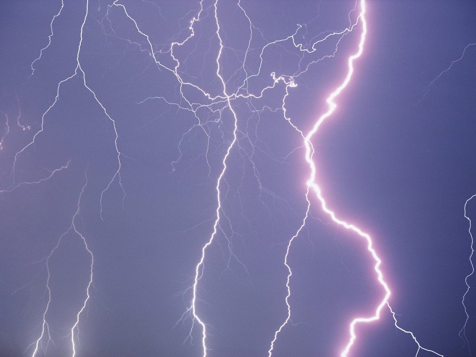 Purple Thunder Night Sky Lightning Strikes Closeup