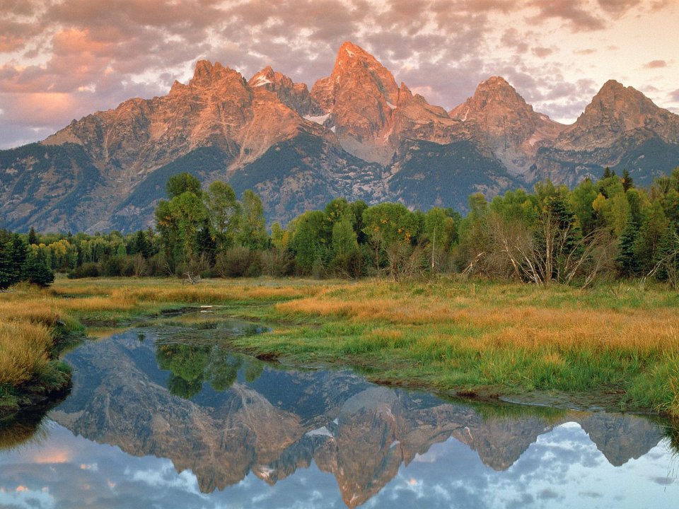 March Grand Teton National Park Wyoming Alpenglow Landscape