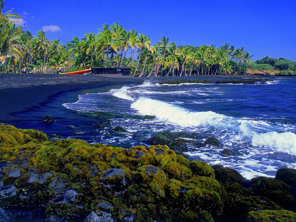 March Punaluu Black Sand Beach Big Island Hawaii Tropical Coast View