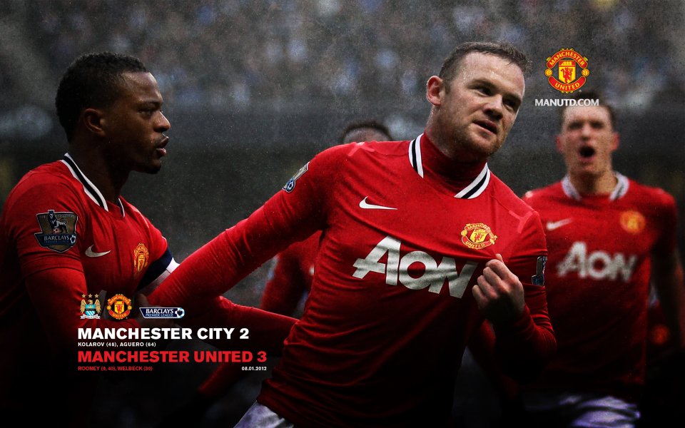 2012 Manchester Derby Man Utd 3 2 Man City Rooney Celebration Wallpaper