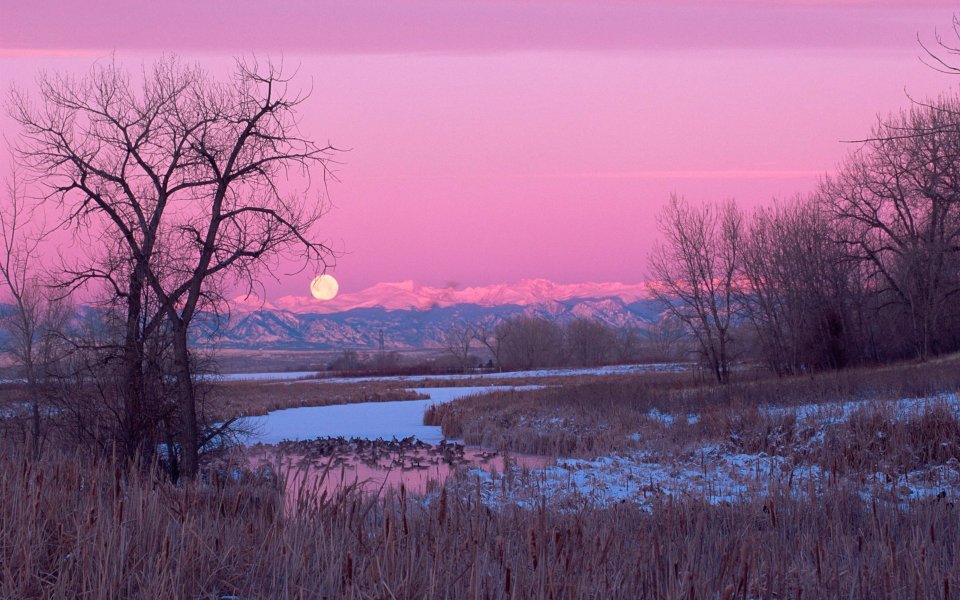Moonset Over Lake Ladona Colorado