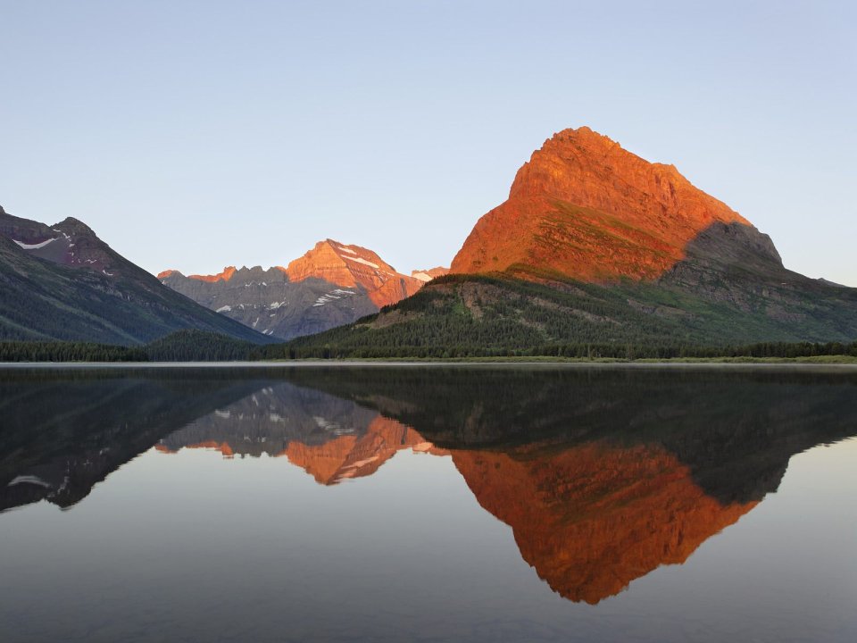 Montana Glacier National Park Sunrise Mountain Lake Reflection