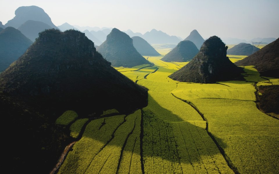 Yunnan Luoping Karst Peaks Rape Flower Field Spring Aerial Scenery