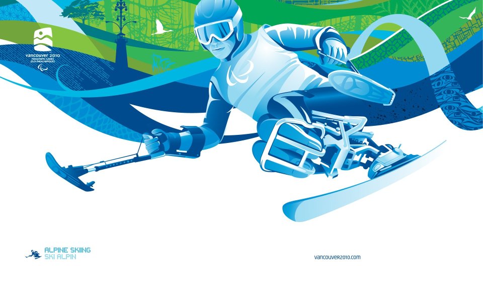 2010温哥华冬残奥会残奥高山滑雪主题宣传插画