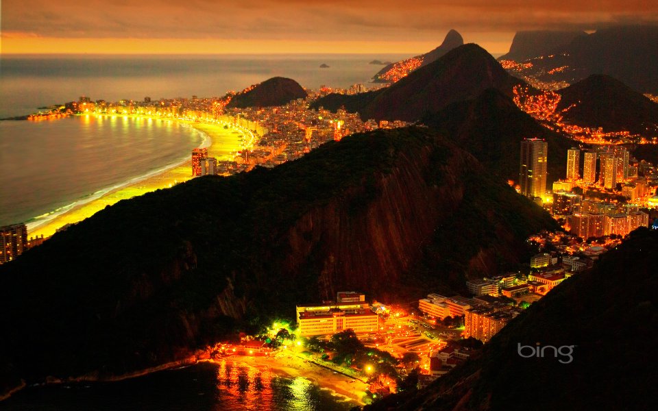 巴西里约热内卢科帕卡巴纳海滩绝美夜景
