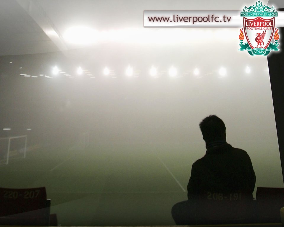 Anfield Stadium Fog Night Liverpool Fan Silhouette
