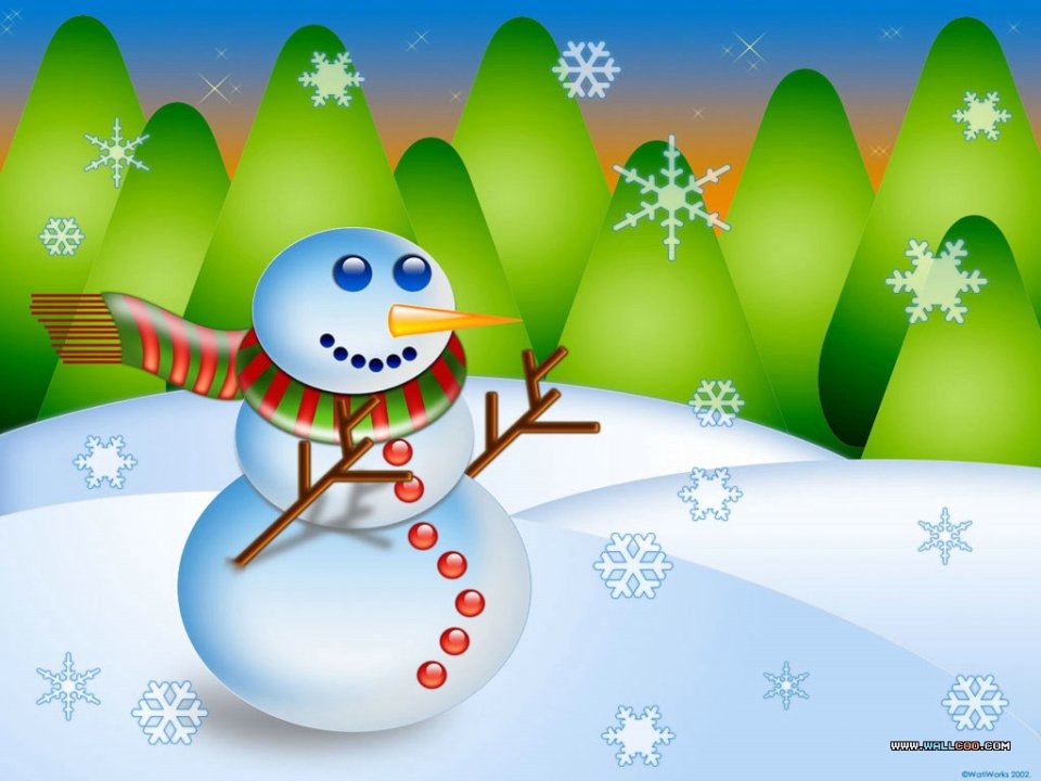 Cartoon Snowman With Scarf Winter Background