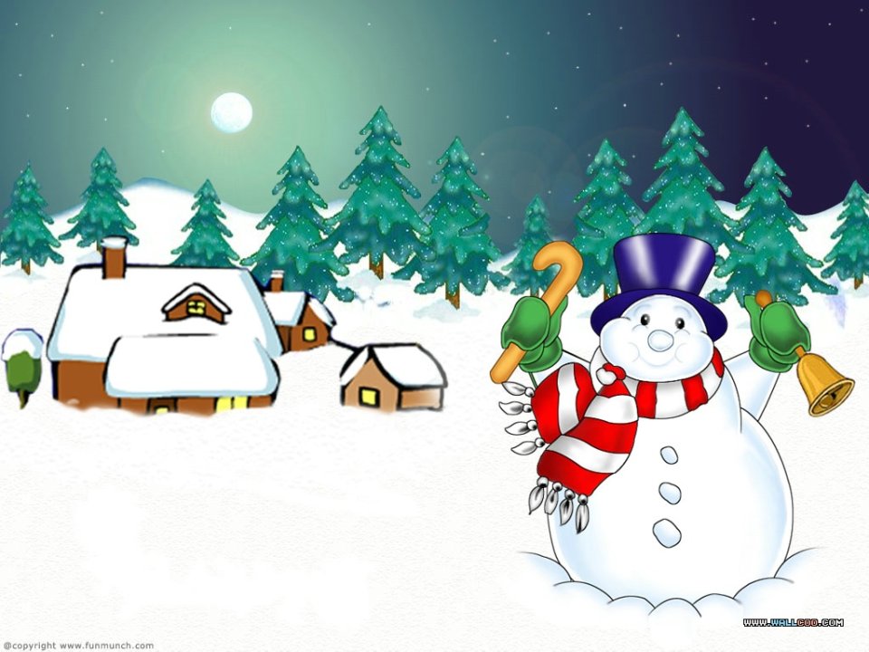 Cartoon Snowman Winter Night Scene