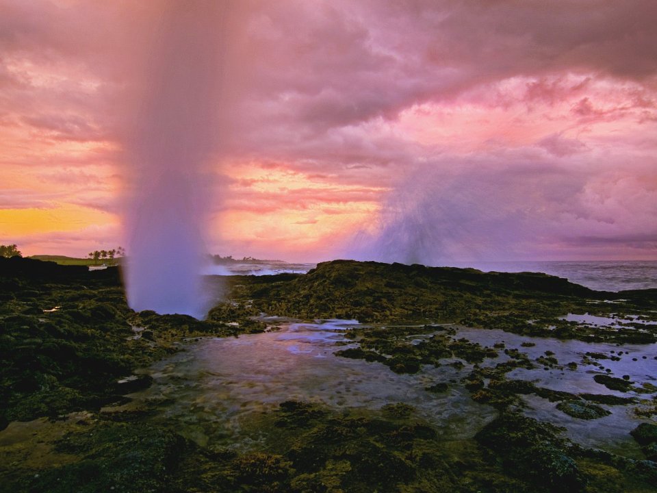 夏威夷考艾岛 Spouting Horn 壮丽夕阳