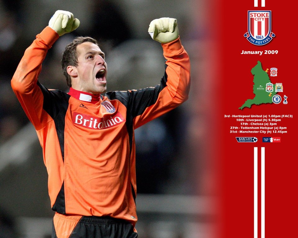 Stoke City 2009 January Premier League Goalkeeper Celebration Wallpaper