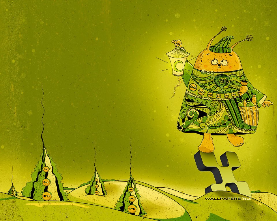 Green Fantasy Cartoon Illustration: Lantern Bearing Creature