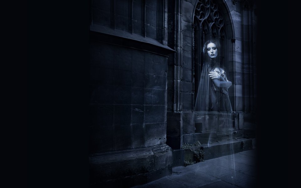 Blue Gothic Ghost Girl Church Window