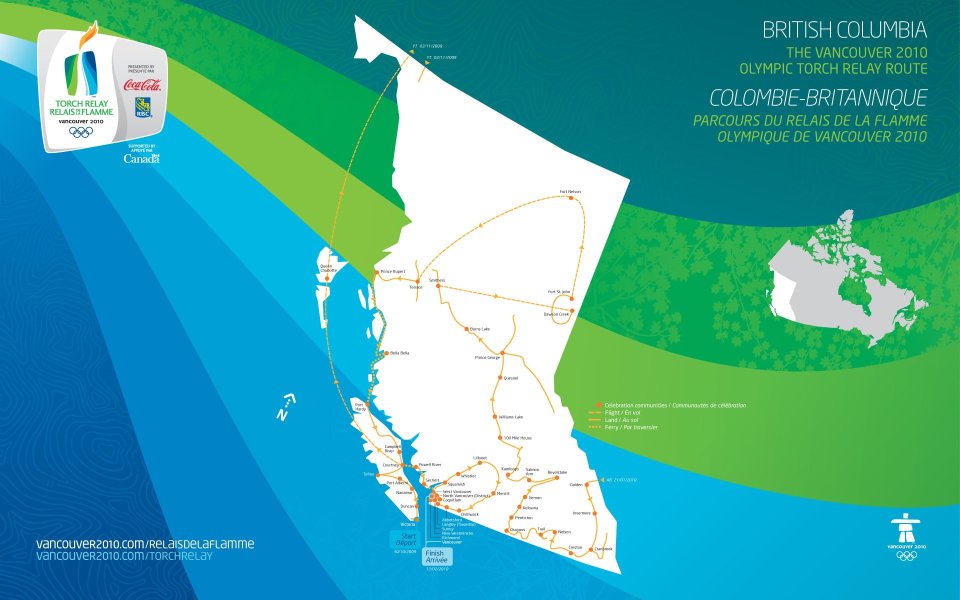 Vancouver 2010 Olympic Torch Relay British Columbia Route Map