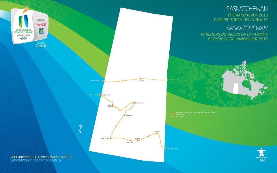 Vancouver 2010 Olympic Torch Relay Saskatchewan Route Map
