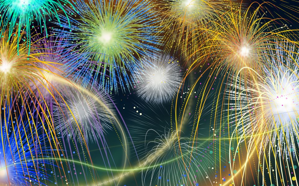 绚丽多彩的数字烟花夜空庆祝节日