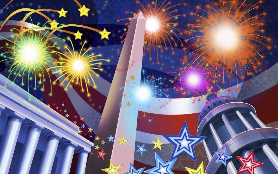 USA Independence Day Fireworks Landmarks