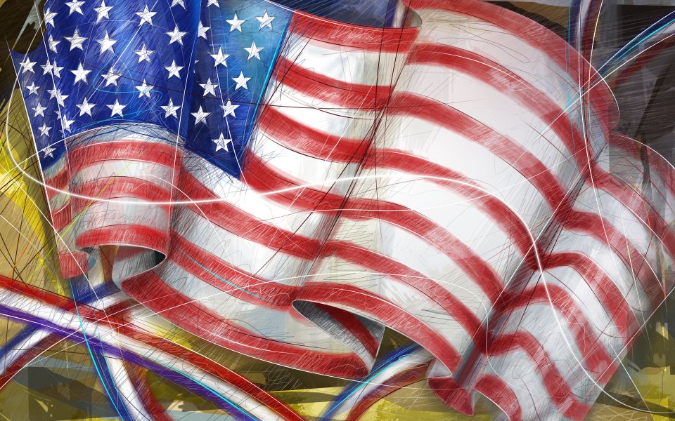 Abstract Sketch Style US Flag Art Wallpaper