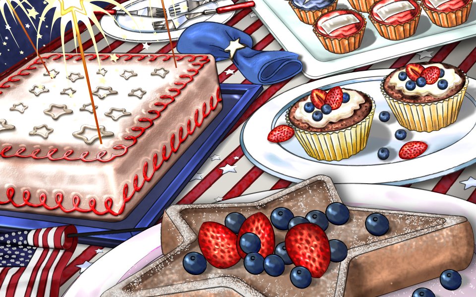 USA Independence Day Patriotic Food Illustration