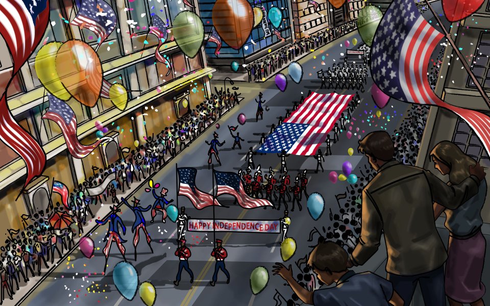 USA Independence Day Street Parade Illustration