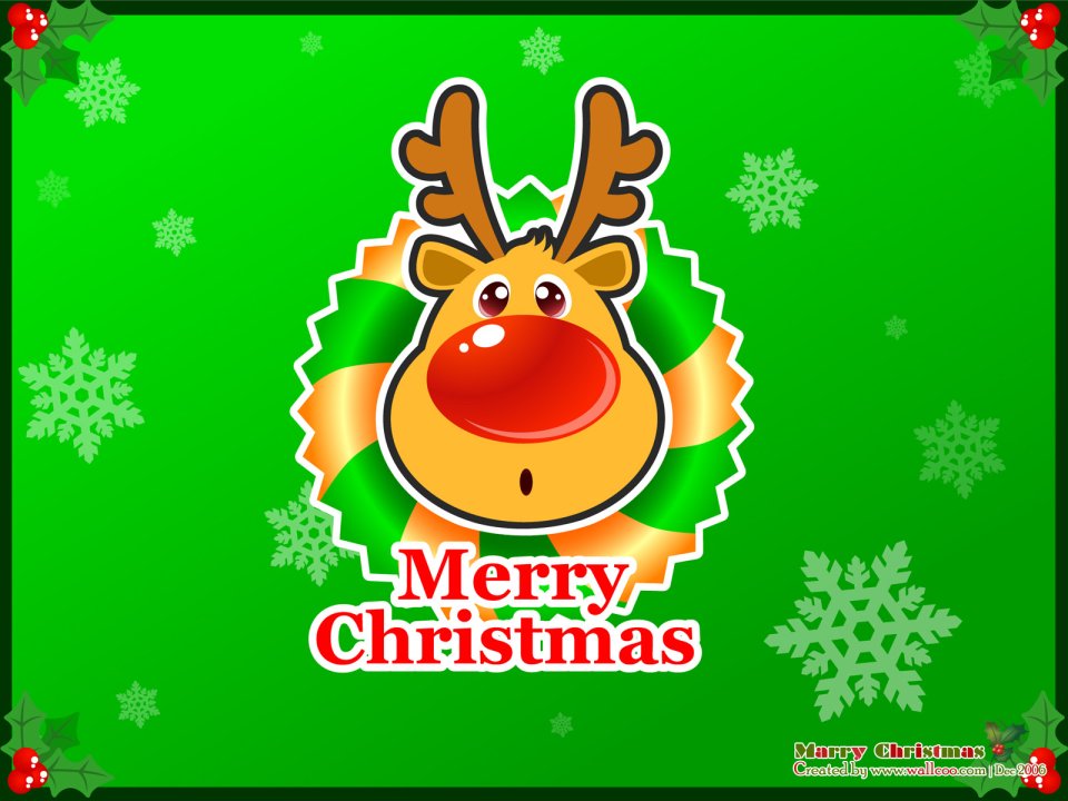 Cartoon Reindeer Red Nose Merry Christmas Vector Wallpaper
