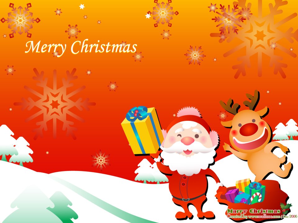 Cartoon Santa Claus And Reindeer With Gifts Vector