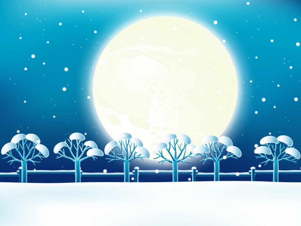 Beautiful Vector Art Winter Night Full Moon Snowscape